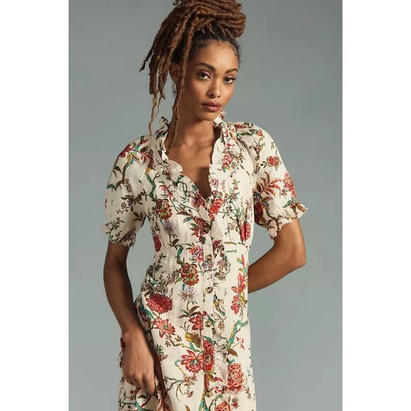 Anthropologie Floral Button Down Midi Dress - Picture 3 of 11